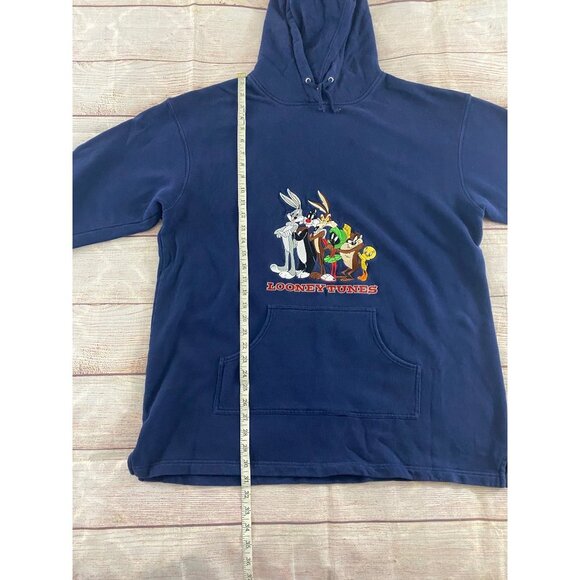 Vintage 90's Warner Brothers Studio Store Looney Tunes Blue Hoodie - XL - Picture 3 of 11